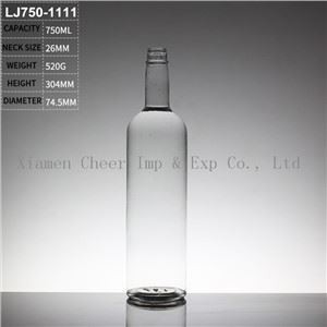 अल्कोहल पेय के लिए 750 मिलीलीटर साफ़ कांच की बोतलें